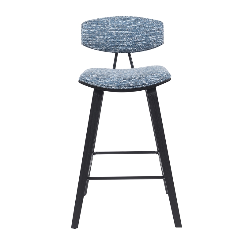Fox Swivel Counter Height Bar Stool with Blue Seat and Black Brushed Wood Frame