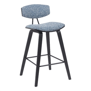 Fox Swivel Counter Height Bar Stool with Blue Seat and Black Brushed Wood Frame