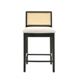 Tobias Wood Counter Height Bar Stool in Black with White Boucle Fabric Seat