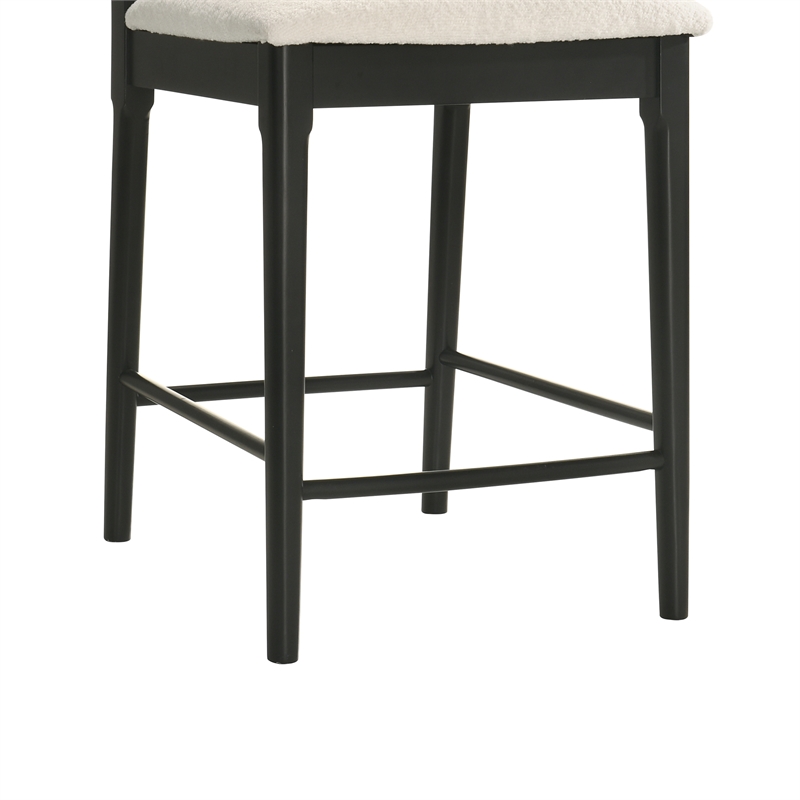 Tobias Wood Counter Height Bar Stool in Black with White Boucle Fabric Seat