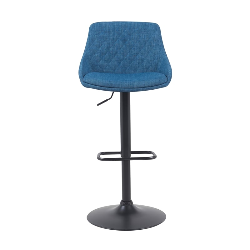 Anibal Modern Adjustable Swivel Barstool in Black Metal with Blue Seat