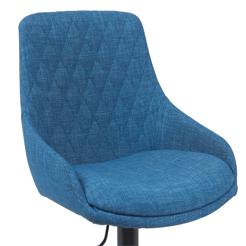 Anibal Modern Adjustable Swivel Barstool in Black Metal with Blue Seat
