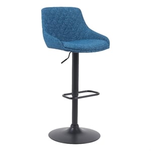Anibal Modern Adjustable Swivel Barstool in Black Metal with Blue Seat