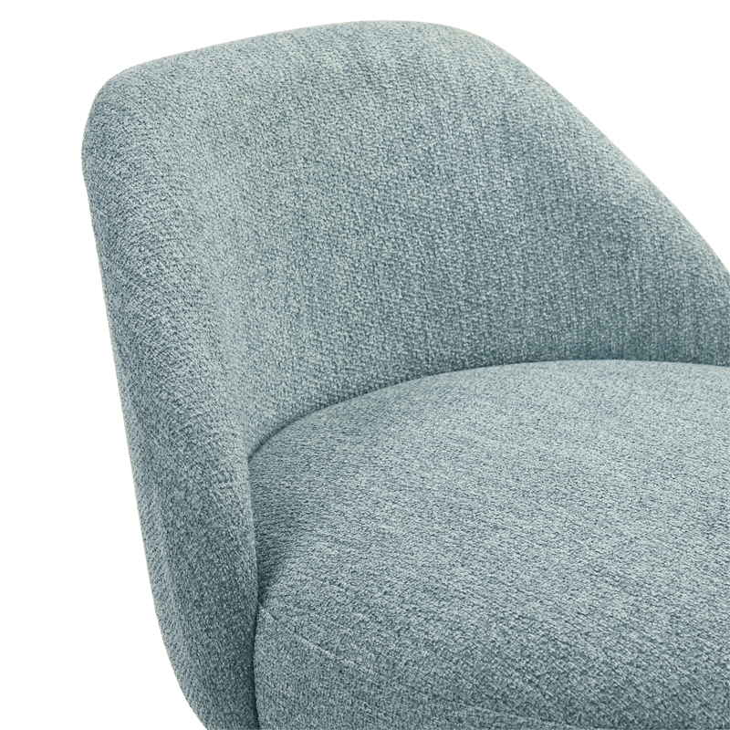 Erika Swivel Wood Bar Height Bar Stool in White with Light Blue Fabric Seat