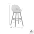 Erika Swivel Wood Bar Height Bar Stool in White with Light Blue Fabric Seat