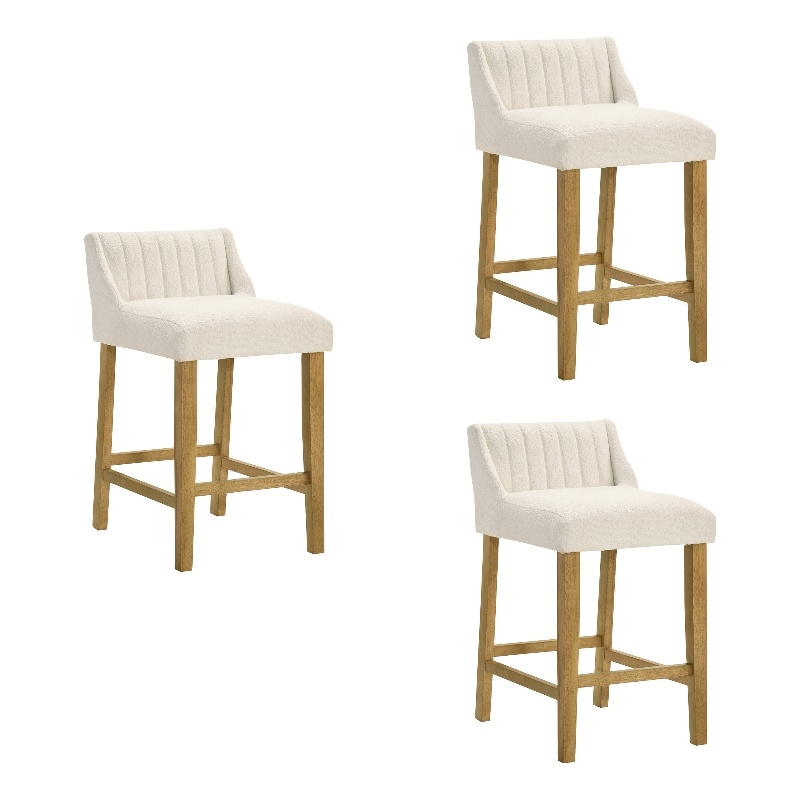 Fauna Wood Counter Height Bar Stool in Amber Glow/White Boucle Seat - Set of 3