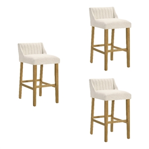 Fauna Wood Bar Height Bar Stool in Amber Glow with White Boucle Seat - Set of 3
