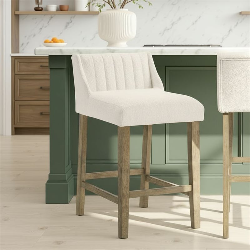 Fauna Wood Counter Height Bar Stool in Putty Brown/White Boucle Seat - Set of 3