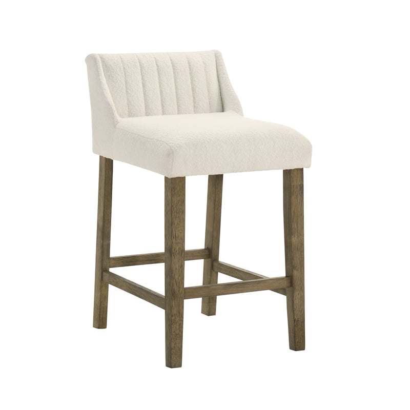 Fauna Wood Counter Height Bar Stool in Putty Brown/White Boucle Seat - Set of 3