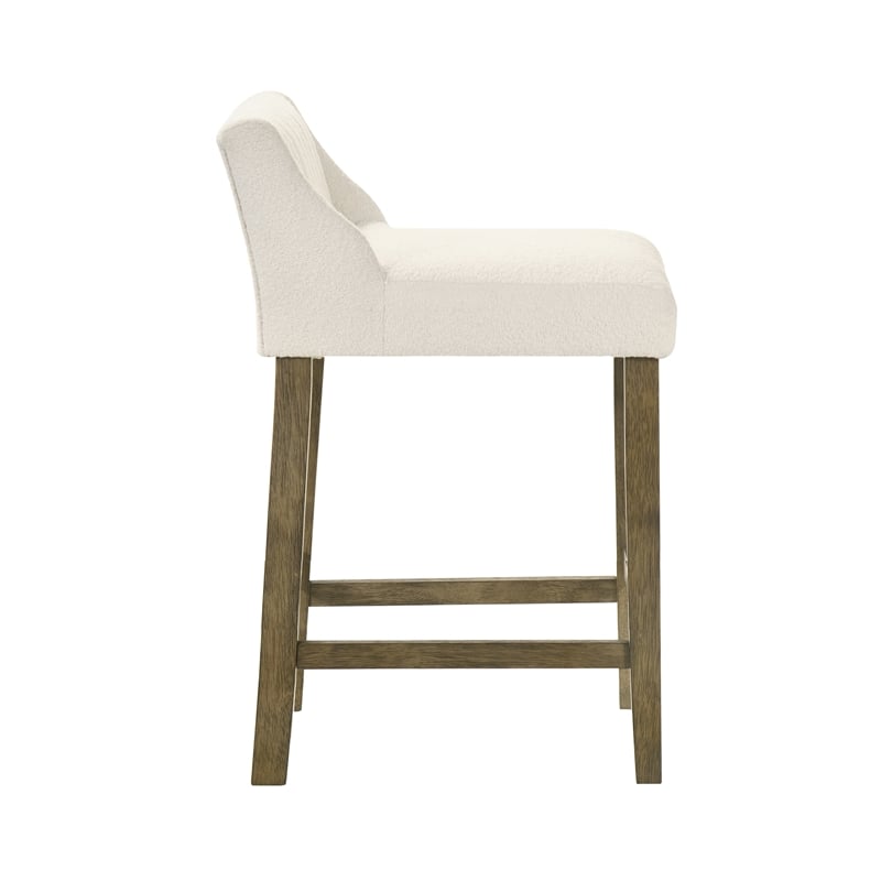 Fauna Wood Counter Height Bar Stool in Putty Brown/White Boucle Seat - Set of 3