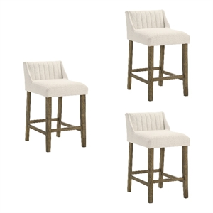 Fauna Wood Counter Height Bar Stool in Putty Brown/White Boucle Seat - Set of 3