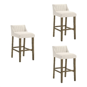 Fauna Wood Bar Height Bar Stool in Putty Brown with White Boucle Seat - Set of 3