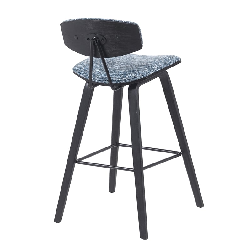 Fox Swivel Bar Height Stool with Speckled Blue Seat and Black Brushed Wood Frame