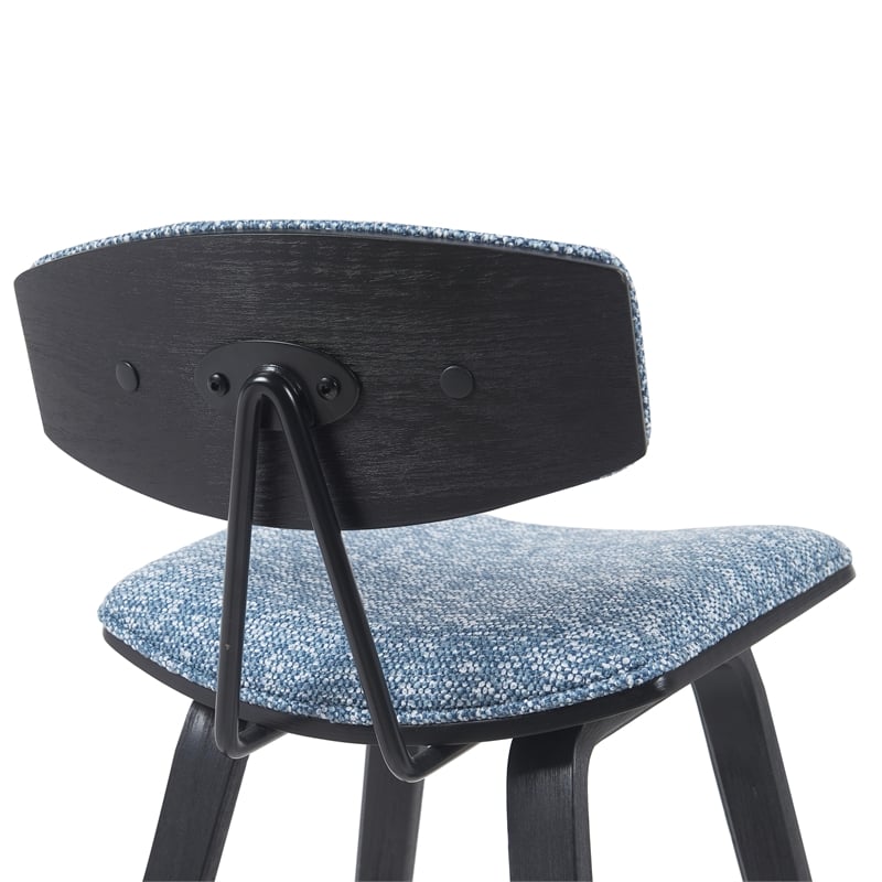 Fox Swivel Bar Height Stool with Speckled Blue Seat and Black Brushed Wood Frame