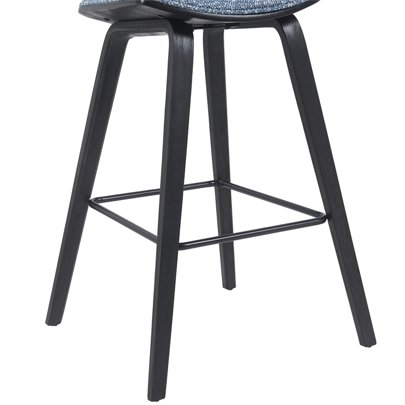 Fox Swivel Bar Height Stool with Speckled Blue Seat and Black Brushed Wood Frame