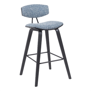 Fox Swivel Bar Height Stool with Speckled Blue Seat and Black Brushed Wood Frame