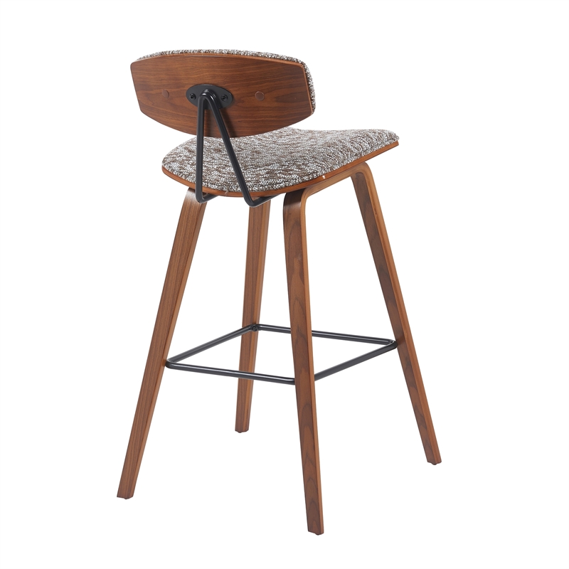 Fox Swivel Bar Height Stool with Speckled Brown Seat and Walnut Wood Frame
