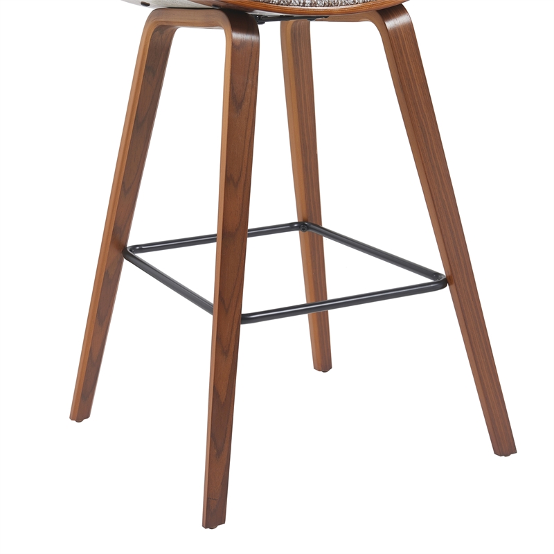 Fox Swivel Bar Height Stool with Speckled Brown Seat and Walnut Wood Frame