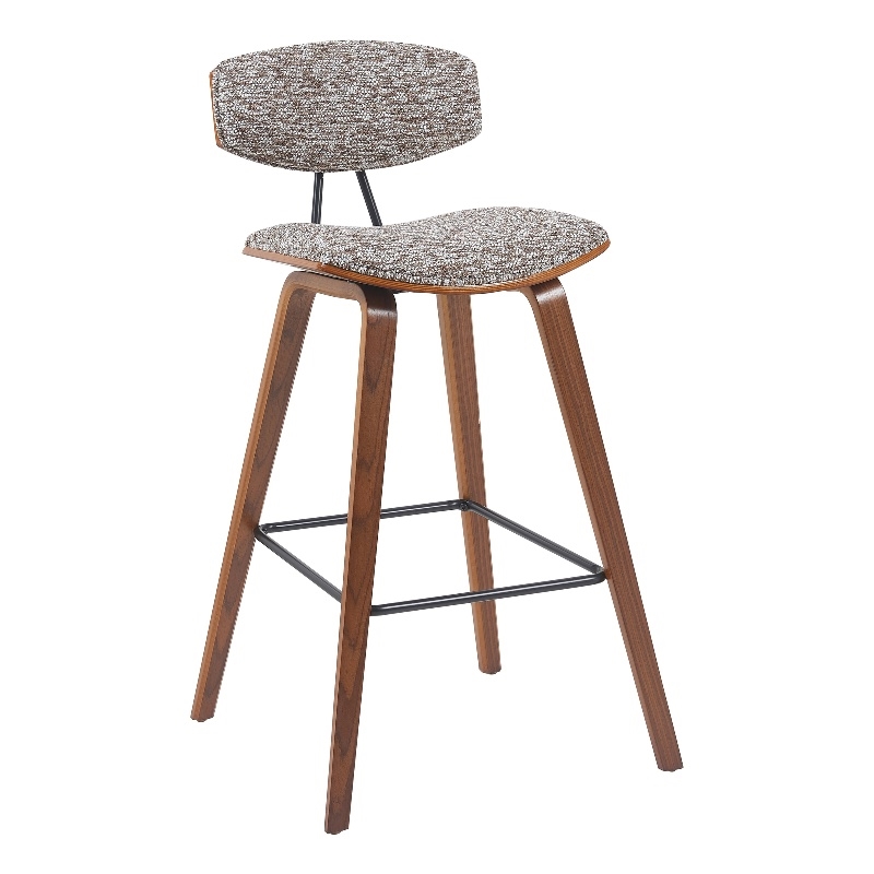 Fox Swivel Bar Height Stool with Speckled Brown Seat and Walnut Wood Frame
