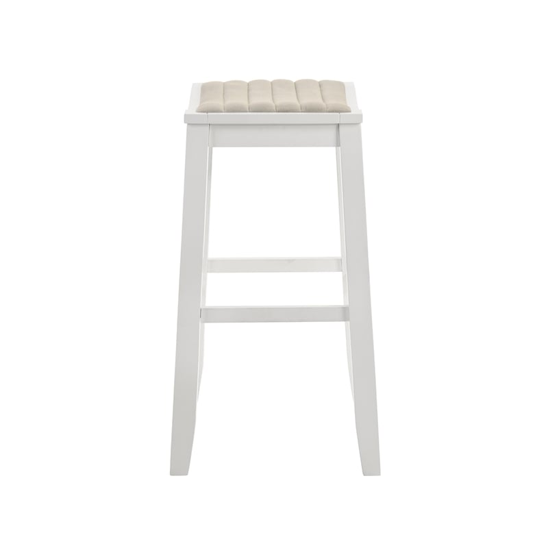 Iyani Wood Bar Height Kitchen Bar Stool in White with Dune Cloud Fabric Seat