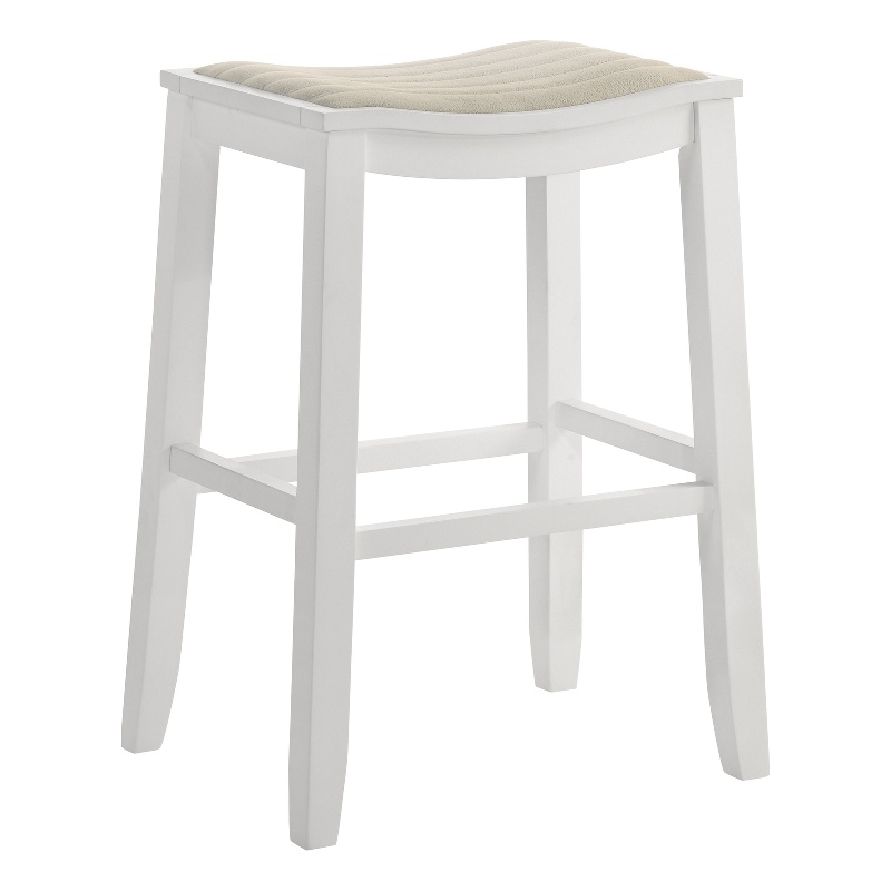 Iyani Wood Bar Height Kitchen Bar Stool in White with Dune Cloud Fabric Seat