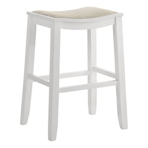 Iyani Wood Bar Height Kitchen Bar Stool in White with Dune Cloud Fabric Seat
