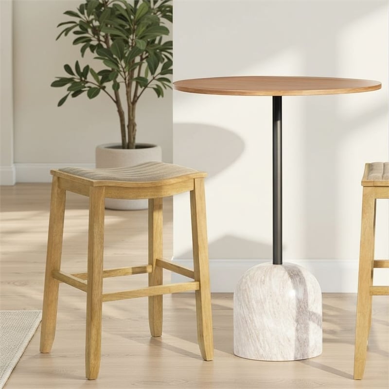 Iyani Wood Bar Height Kitchen Bar Stool in Amber Glow/Twilight Taupe Seat