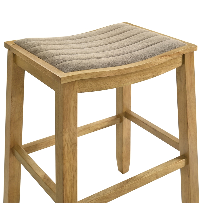 Iyani Wood Bar Height Kitchen Bar Stool in Amber Glow/Twilight Taupe Seat