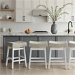 Lenon Wood Counter Height Bar Stool in White with Cream Fabric Seat - Set of 2
