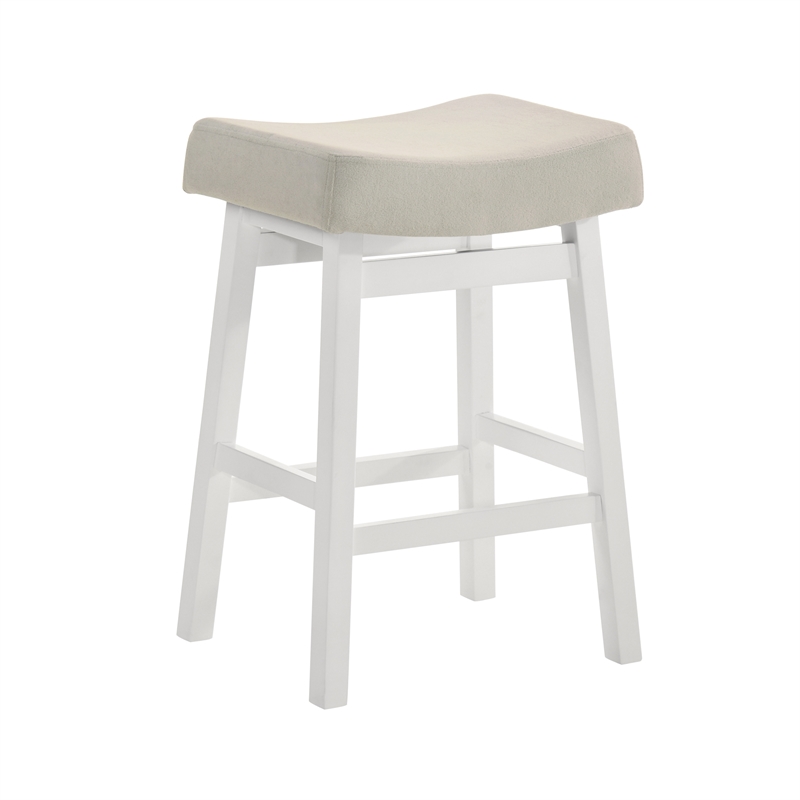 Lenon Wood Counter Height Bar Stool in White with Cream Fabric Seat - Set of 4