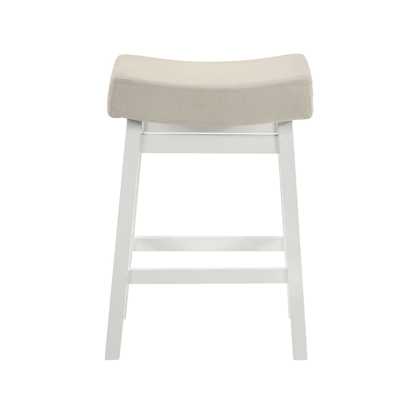 Lenon Wood Counter Height Bar Stool in White with Cream Fabric Seat - Set of 4