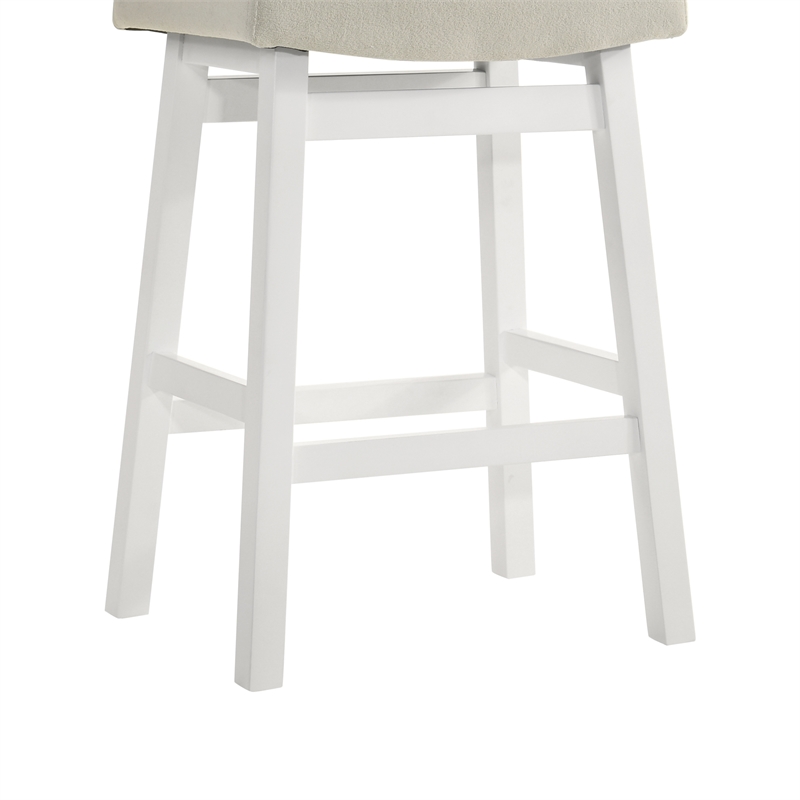 Lenon Wood Counter Height Bar Stool in White with Cream Fabric Seat - Set of 4