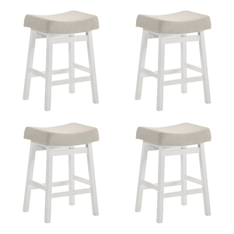 Lenon Wood Counter Height Bar Stool in White with Cream Fabric Seat - Set of 4