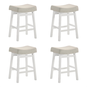 Lenon Wood Counter Height Bar Stool in White with Cream Fabric Seat - Set of 4