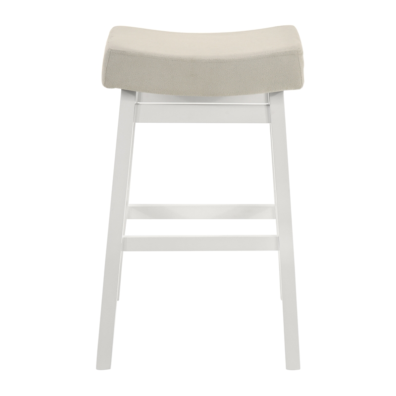 Lenon Wood Bar Height Bar Stool in White with Cream Fabric Seat - Set of 2
