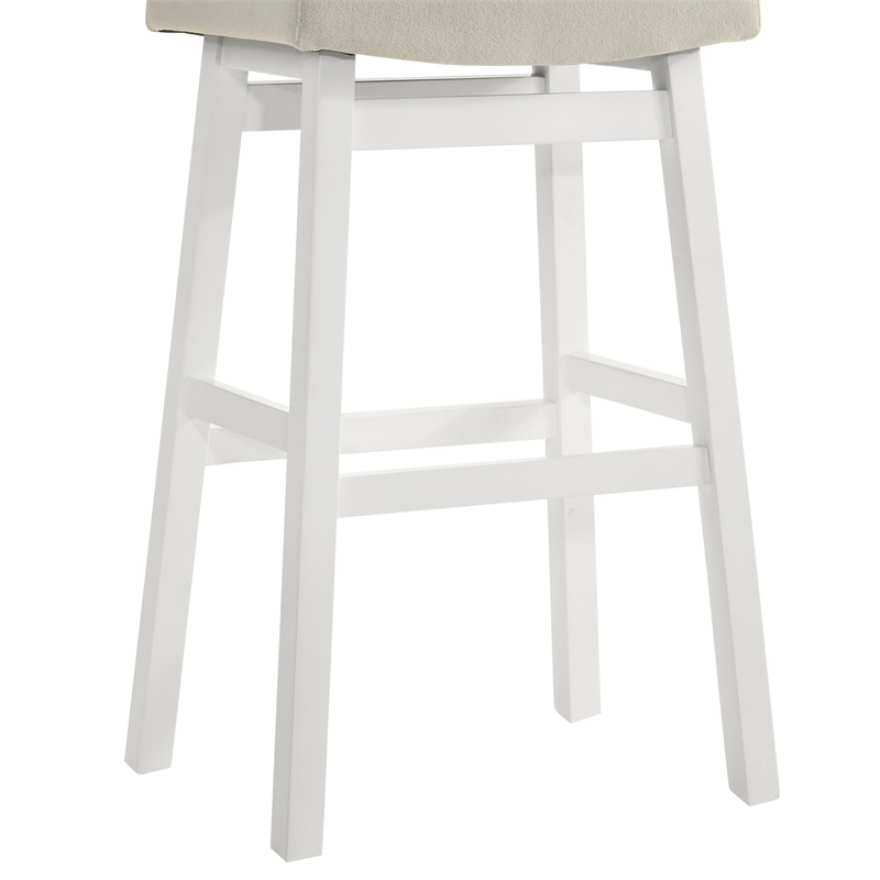 Lenon Wood Bar Height Bar Stool in White with Cream Fabric Seat - Set of 2