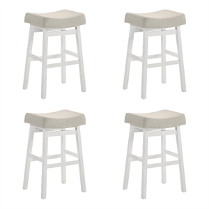Lenon Wood Bar Height Bar Stool in White with Cream Fabric Seat - Set of 4