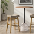 Lenon Wood Bar Height Bar Stool in Amber Glow with Taupe Fabric Seat - Set of 2