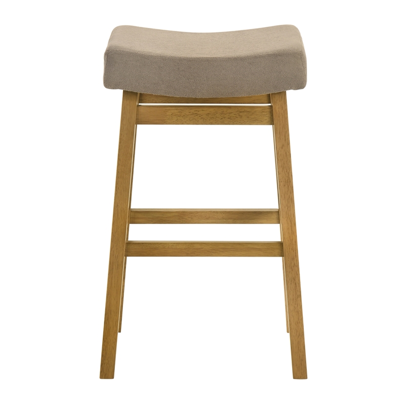 Lenon Wood Bar Height Bar Stool in Amber Glow with Taupe Fabric Seat - Set of 2