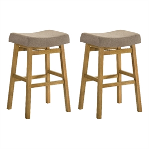 Lenon Wood Bar Height Bar Stool in Amber Glow with Taupe Fabric Seat - Set of 2