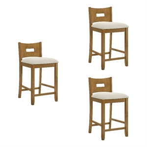 Ren 30&quot Amber Glow Bar Height Barstool with Ivory Fabric Seat - Set of 3