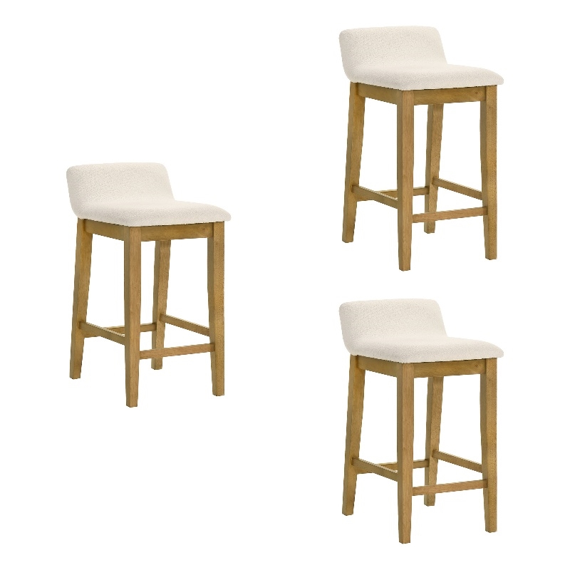 Annikah Wood Counter Height Bar Stool in Amber Glow/White Boucle Seat - Set of 3