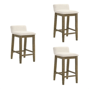 Annikah Wood Counter Height Bar Stool in Putty Brown/White Boucle Seat- Set of 3