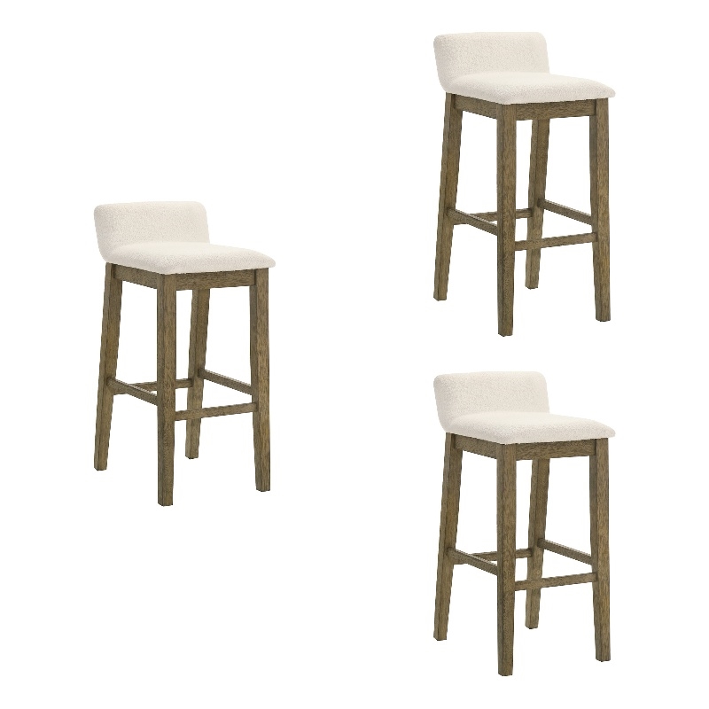 Annikah Wood Bar Height Bar Stool in Putty Brown/White Boucle Seat- Set of 3