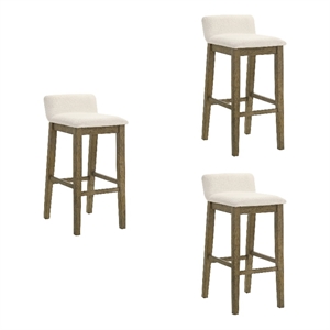 Annikah Wood Bar Height Bar Stool in Putty Brown/White Boucle Seat- Set of 3