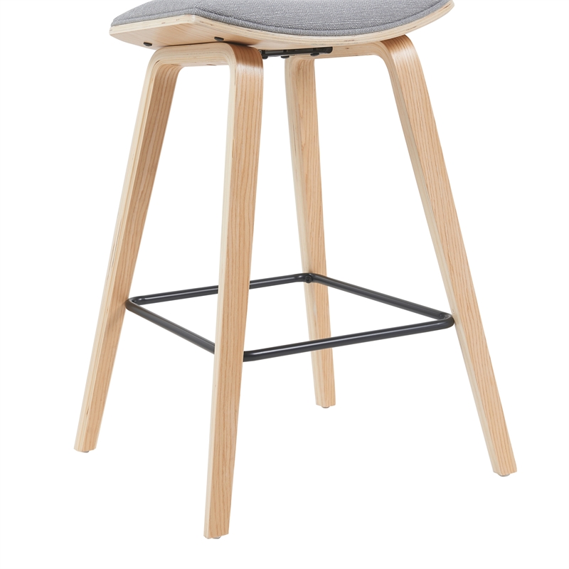 Fox Modern Swivel Bar Height Stool with Grey Upholstered Seat and Oak Wood Frame