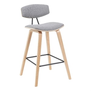 Fox Modern Swivel Bar Height Stool with Grey Upholstered Seat and Oak Wood Frame
