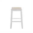 Iyani Wood Counter Height Kitchen Bar Stool in White with Dune Cloud Fabric Seat