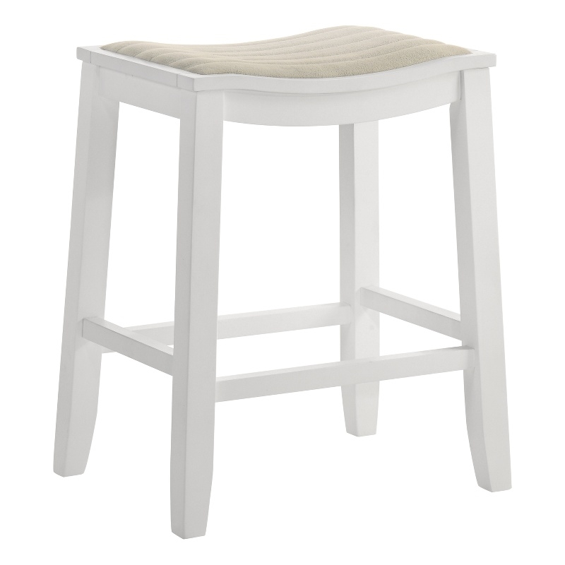 Iyani Wood Counter Height Kitchen Bar Stool in White with Dune Cloud Fabric Seat