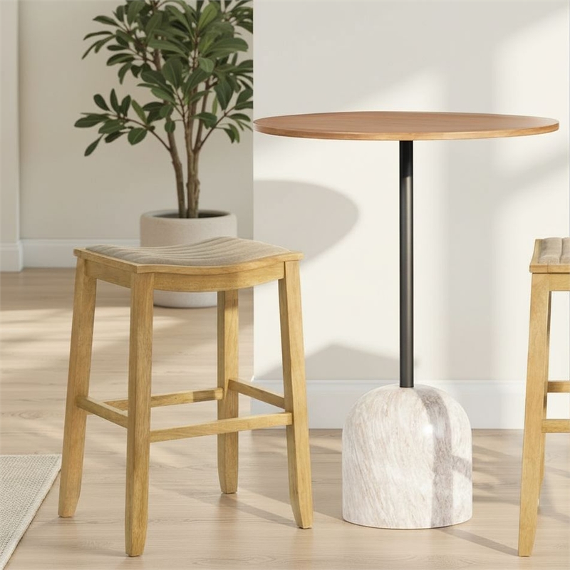 Iyani Wood Bar Height Bar Stool in Amber Glow with Twilight Taupe Seat- Set of 4